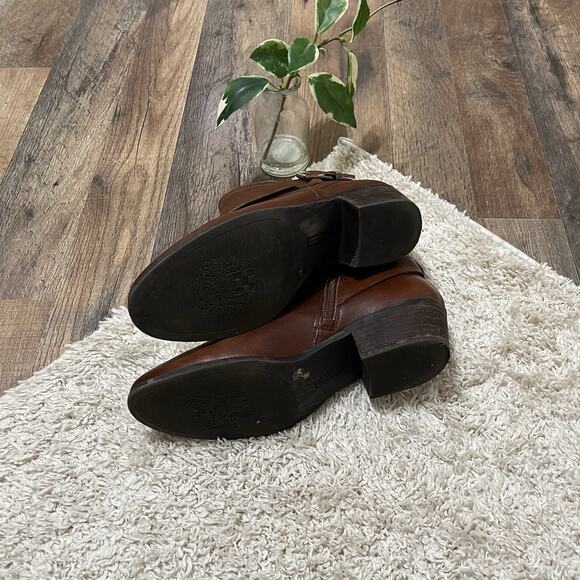 Vince Camuto Size 8 M Cognac Leather Buckle Block Heel Peamer Ankle Boots - Picture 8 of 8